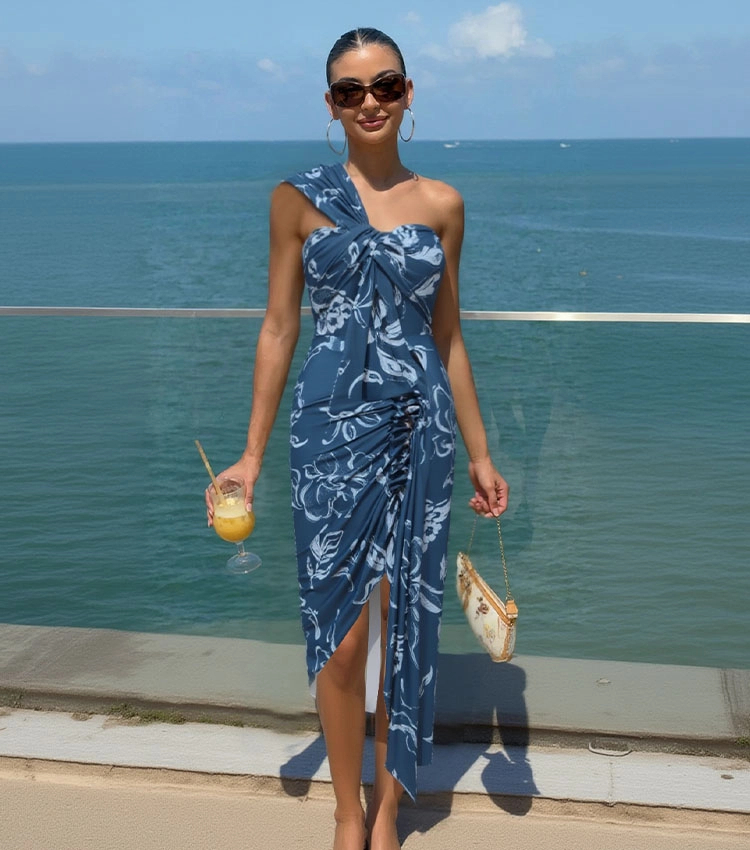 Retro Baroque Floral Vine Twist Asymmetrical Skirt Swimsuit