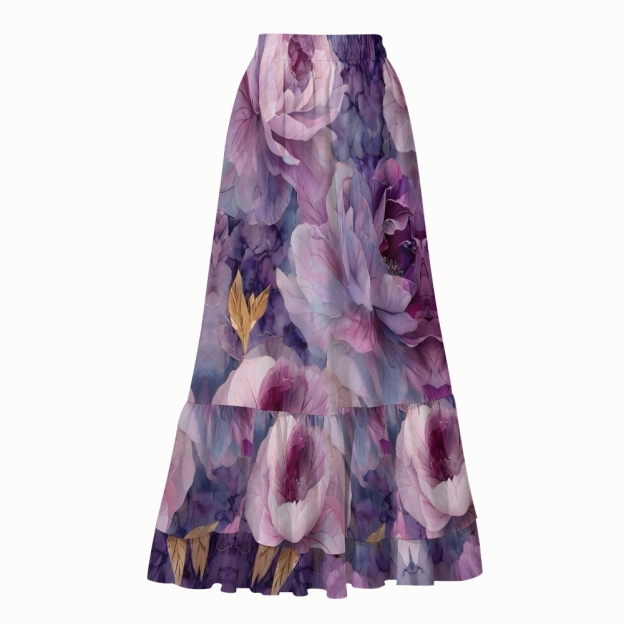 Artistic Floral Crisscross Bikini Set with Matching Tiered Maxi Skirt