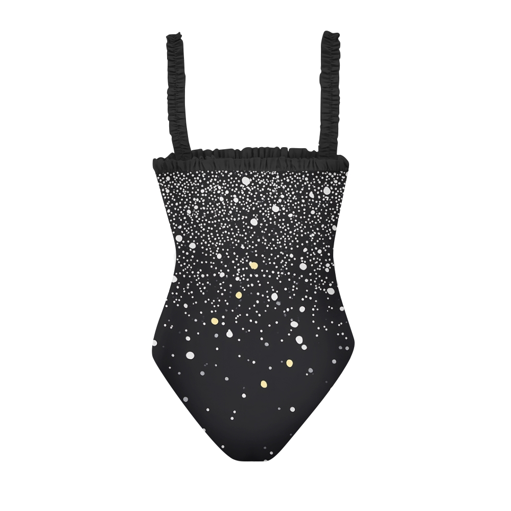 Ruffled Strap Retro Polka Dot One-Piece Swimsuit with Matching Sarong Skirt