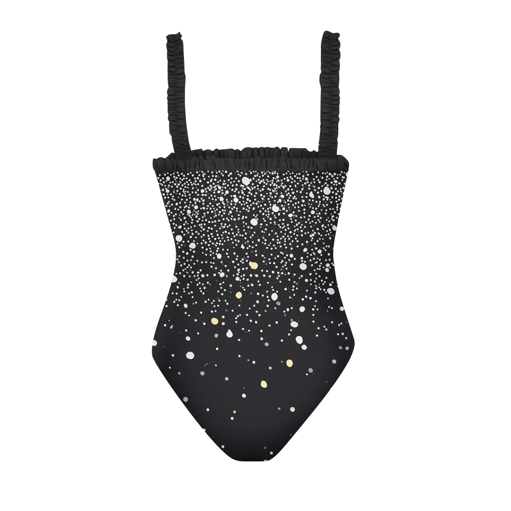 Ruffled Strap Retro Polka Dot One-Piece Swimsuit with Matching Sarong Skirt