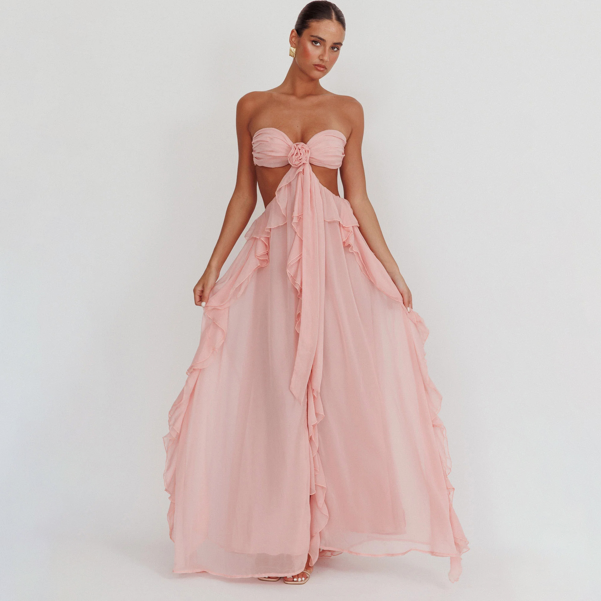 Cut-Out Ruffle Maxi Dress Blush