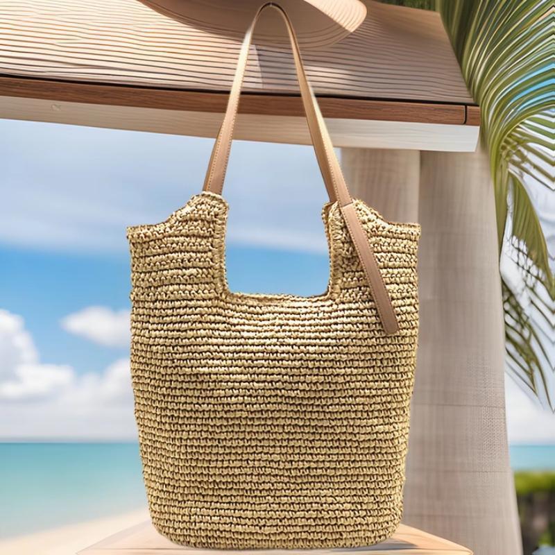 Minimalist Handwoven Shoulder Bag - Versatile Large Capacity Beach Tote