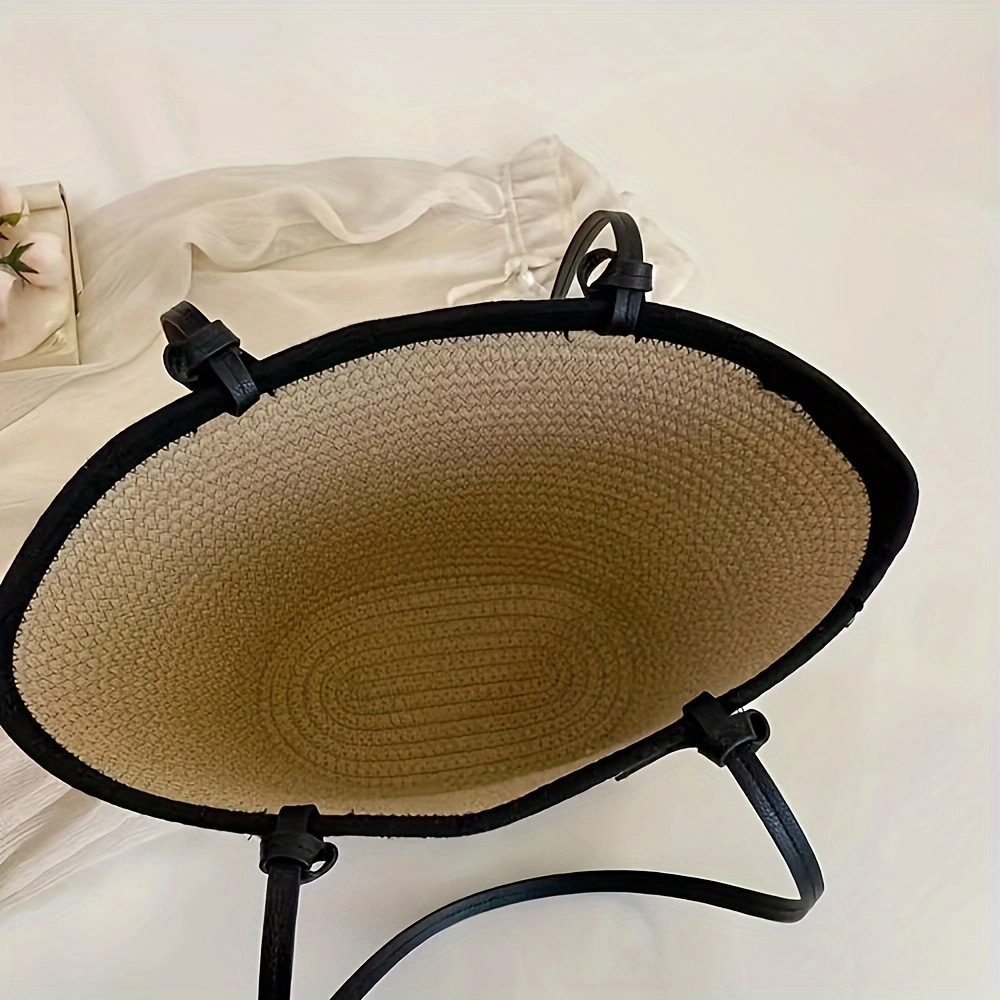 Versatile Straw-Woven Cotton Rope Tote Bag Large Capacity Vacation-Style Beach Bag