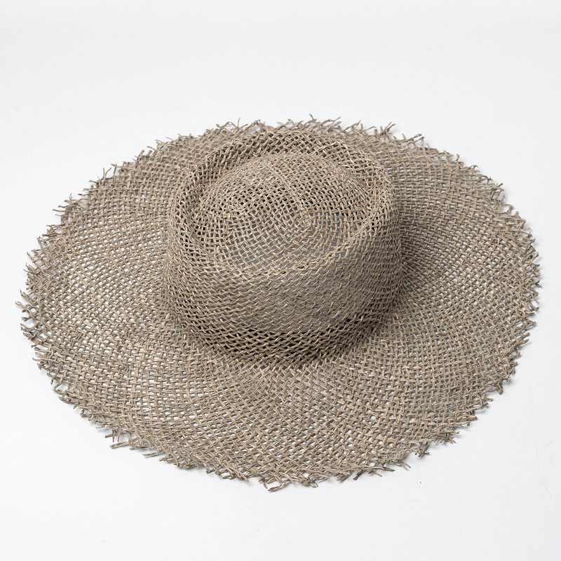 Straw Sun Hat With Wide Brim Round Crown and Contrast Band Perfect for Beach Styling