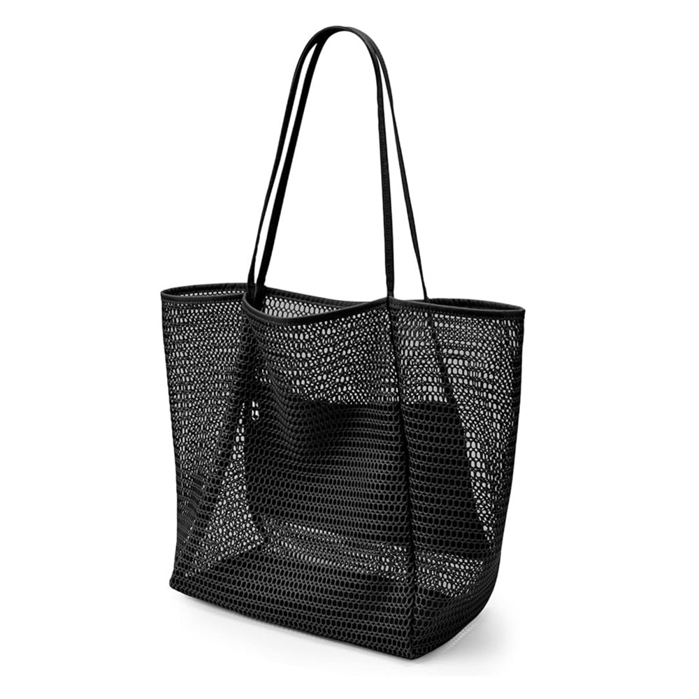 Mesh Beach Tote Bag with Dual Shoulder Straps and Open-Weave Design