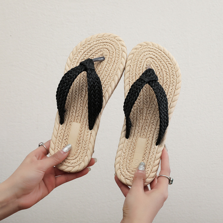 Braided Strap Flip Flop Sandals with Woven Rope Sole Casual Lightweight Design for Summer Beach and Daily Wear
