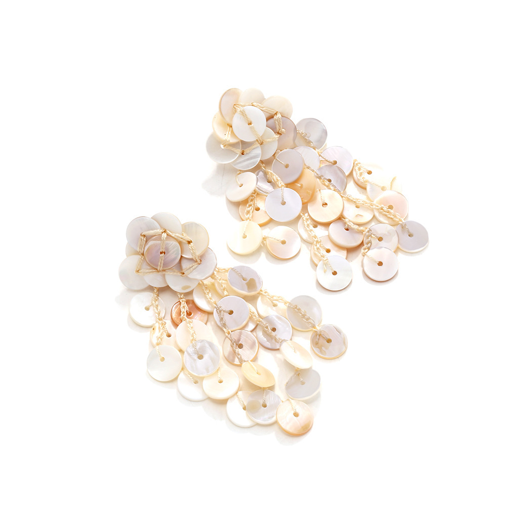 Ocean Style Floral Drop Earrings Shell Disc Summer Beach Jewelry for Women