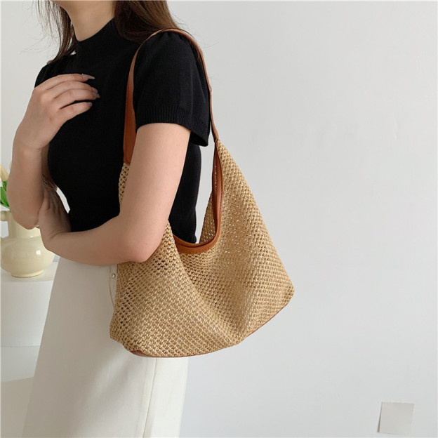Retro Woven Tote Straw Large Capacity Underarm Shoulder Bag Vacation Beach Bag