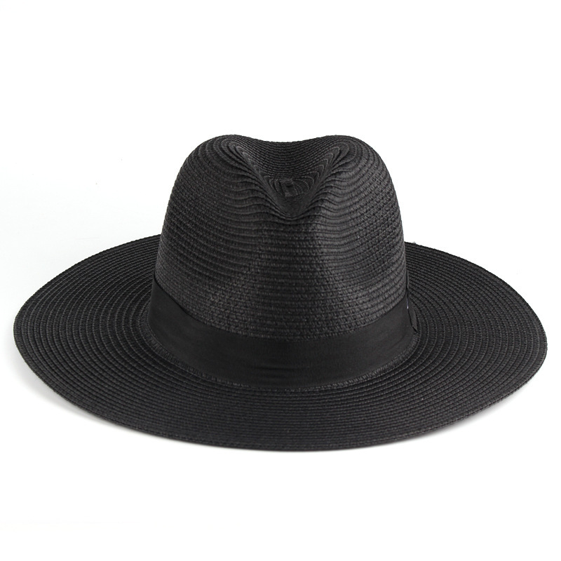 Straw Sun Hat With Wide Brim Flat Crown and Contrast Band Suitable for