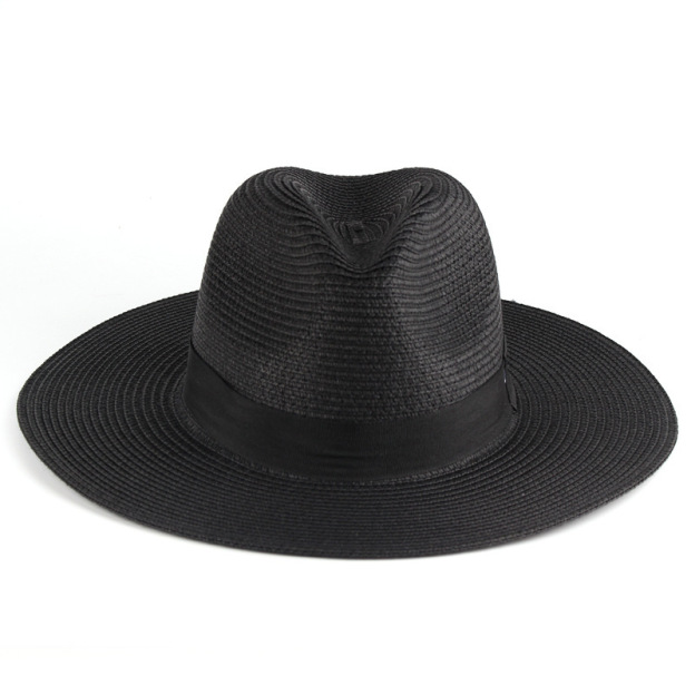 Straw Sun Hat With Wide Brim Flat Crown and Contrast Band Suitable for Vacation Styling