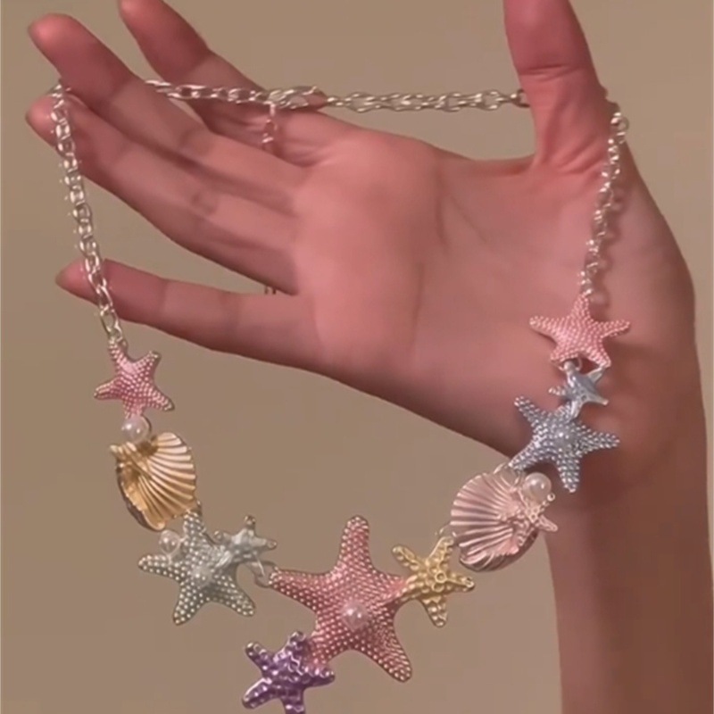 Colorful Ocean Style Necklace Starfish and Shell Pendant Summer Beach Jewelry for Women