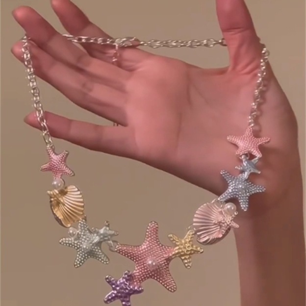 Colorful Ocean Style Necklace Starfish and Shell Pendant Summer Beach Jewelry for Women