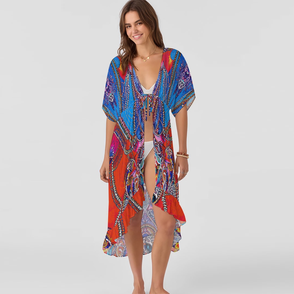 Boho Cutout One-Piece Swimsuit with Matching Tie-Front Cover-Up