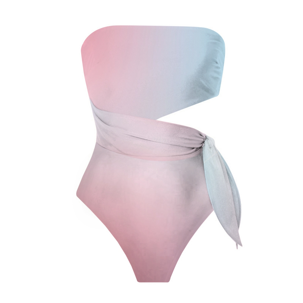 Elegant Gradient Side Knot Detail One-Piece Swimsuit and Sarong Skirt