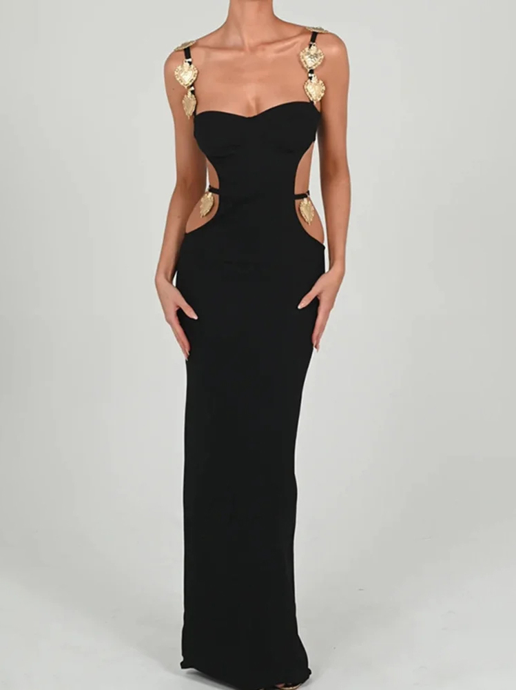 Cutout Slit Back Cami Dress with Contrast Detail