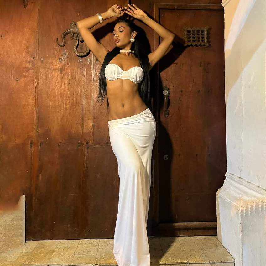 Bandeau Bikini Set with White Skirt