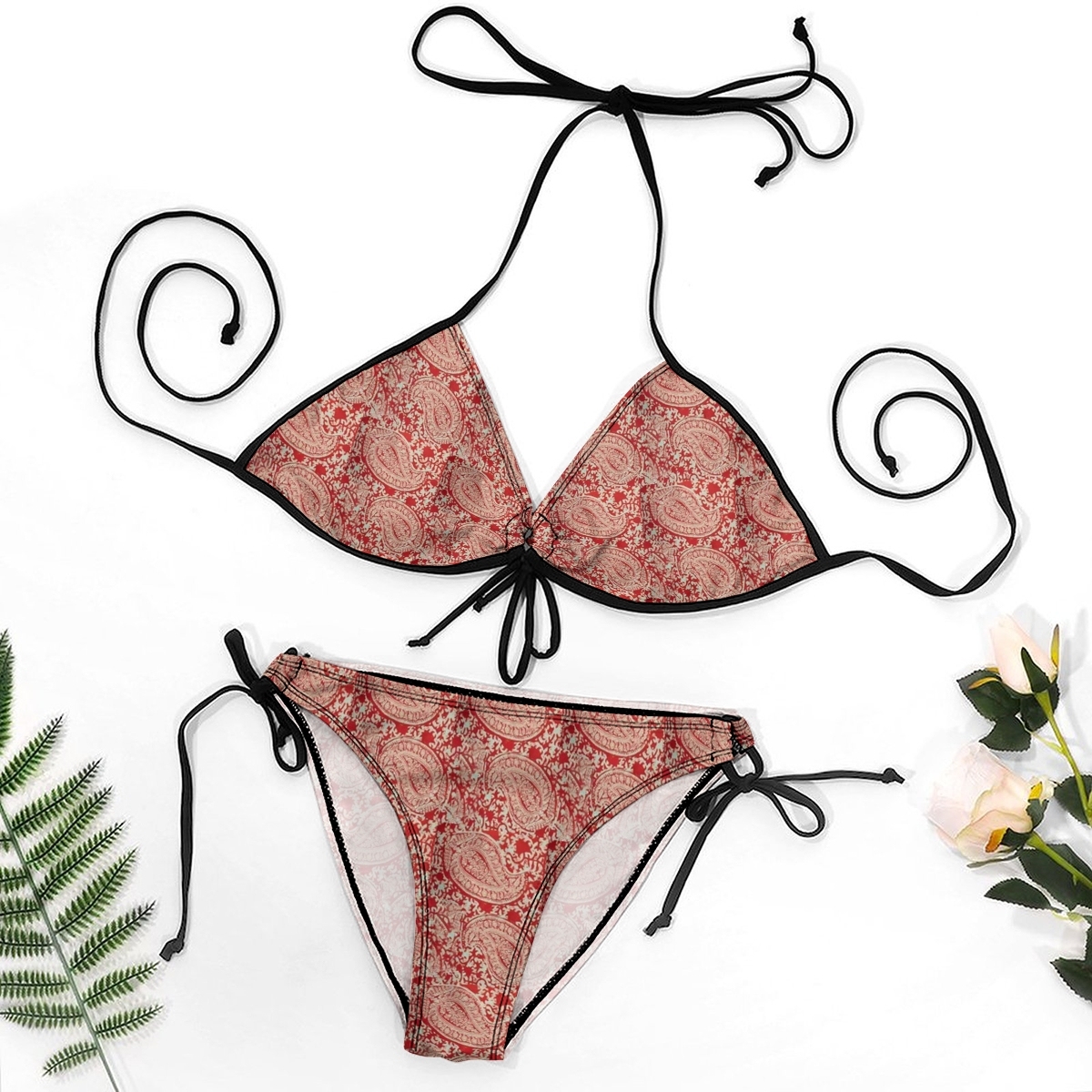 Bohemian Paisley Tie Halter Bikini Set and Wrap Sarong Set