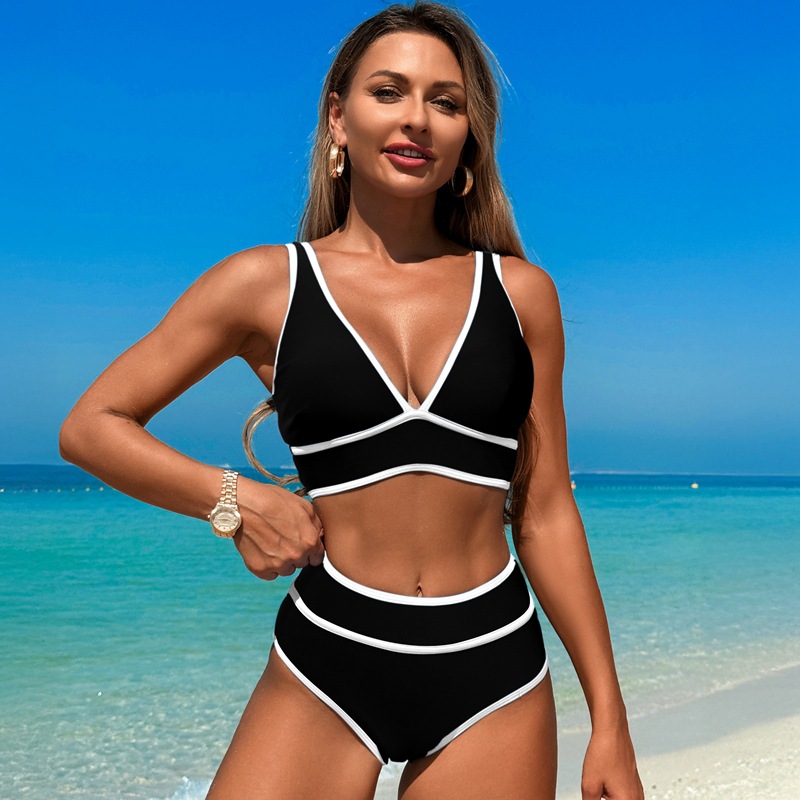 Women's Solid Color Ruching Bikini Set - Sporty Two-Piece Swimsuit