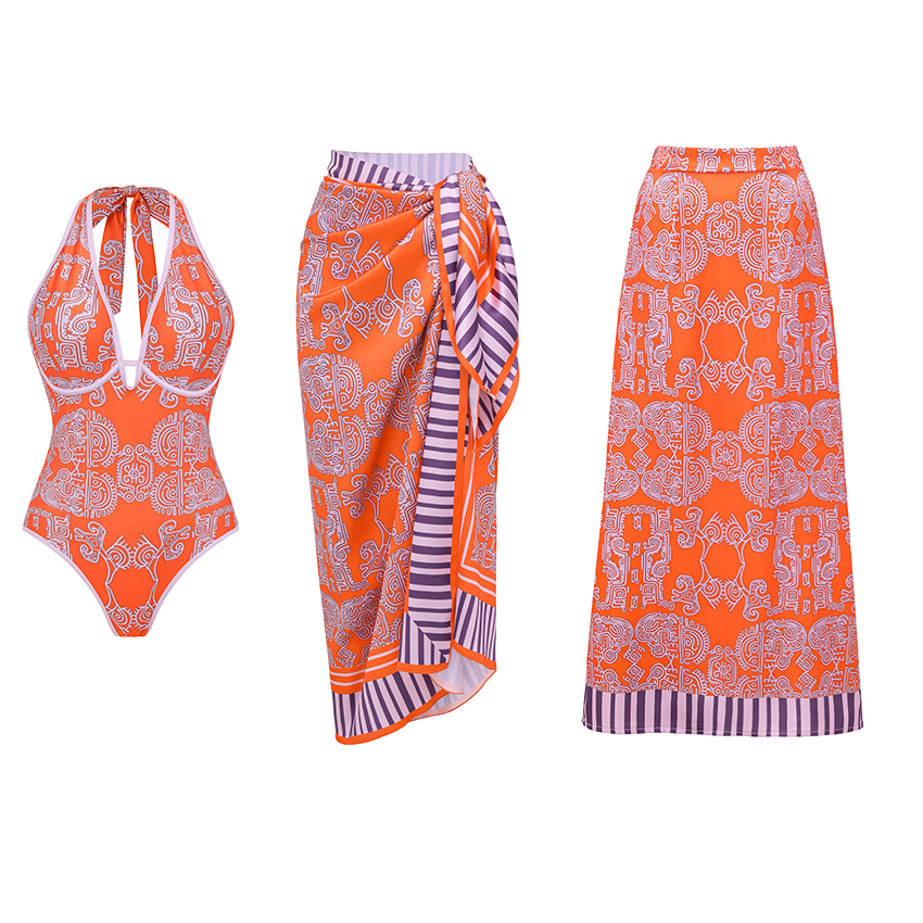 Halter Neck Underwire Tribal Print Swimsuit Sets