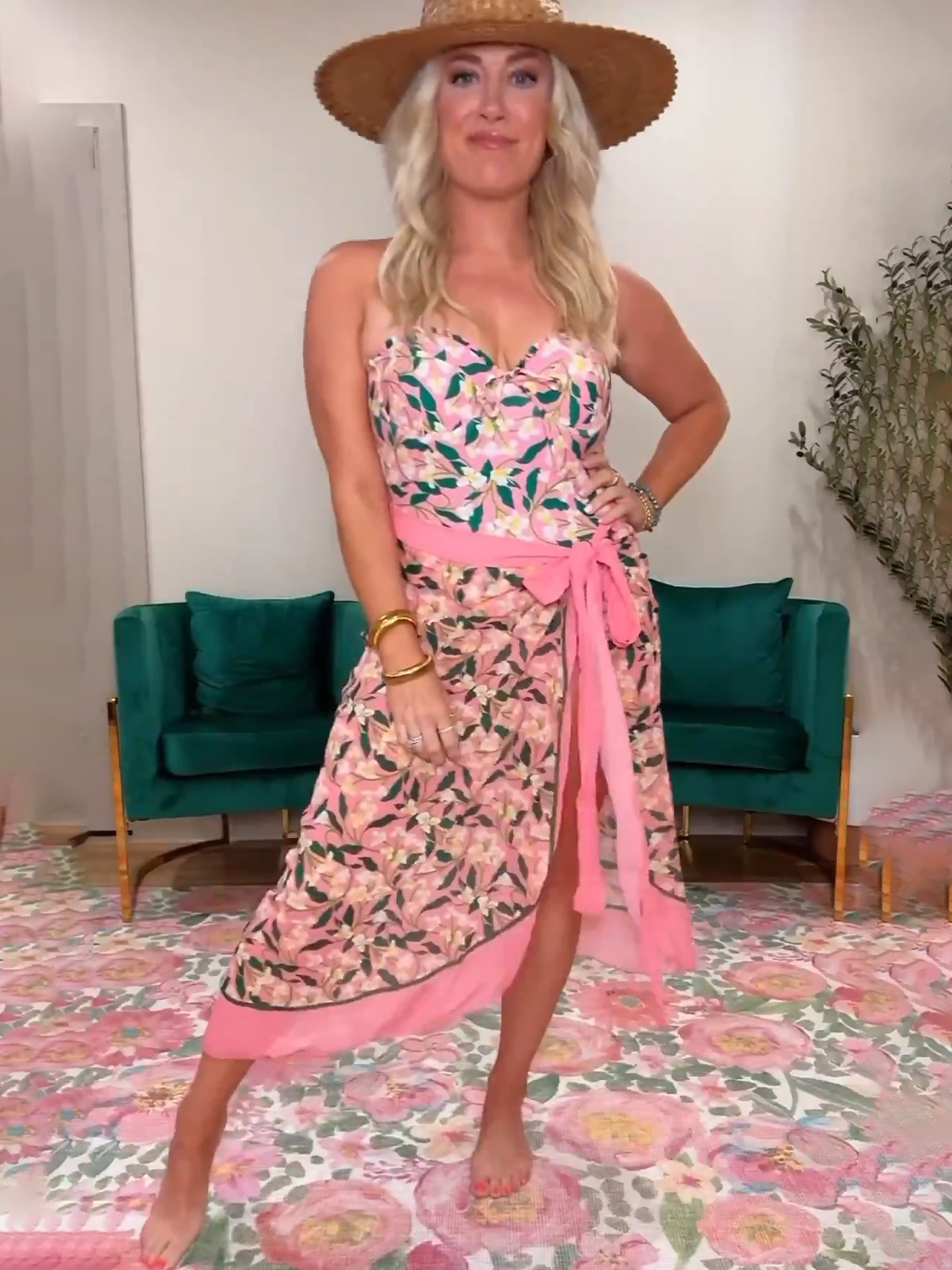 Floral Print One Piece Swimsuit with Wrap Skirt Sarong