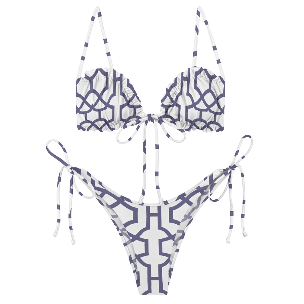 Geometric One-Piece Swimsuit with Matching Tie-Front Cover-Up