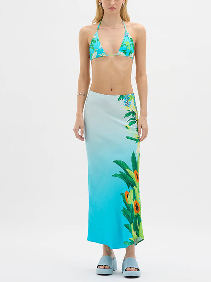 Beach Print Reversible Bikini and Skirt