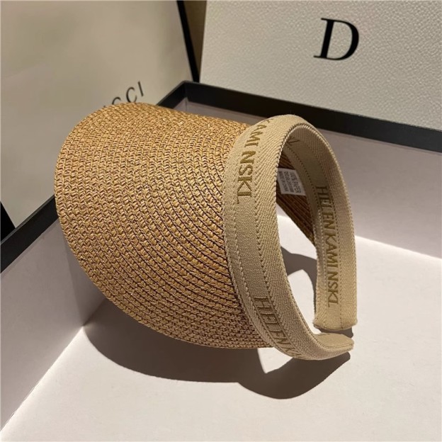 Straw Sun Visor With Wide Brim Open Top and Embroidered Band Suitable for Casual Summer Looks