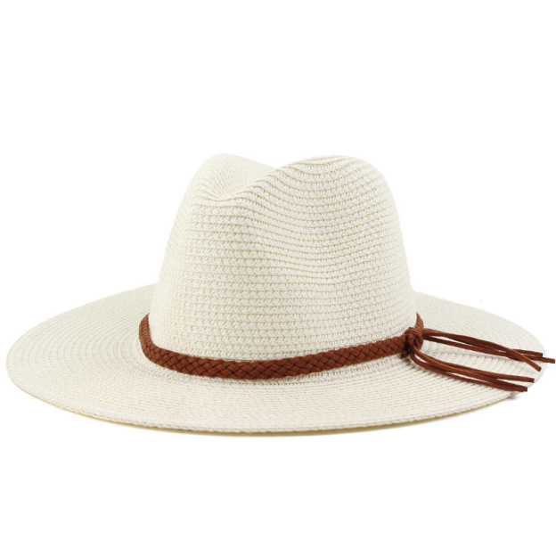 Straw Sun Hat With Wide Brim High Crown and Braided Band Perfect for Summer Styling