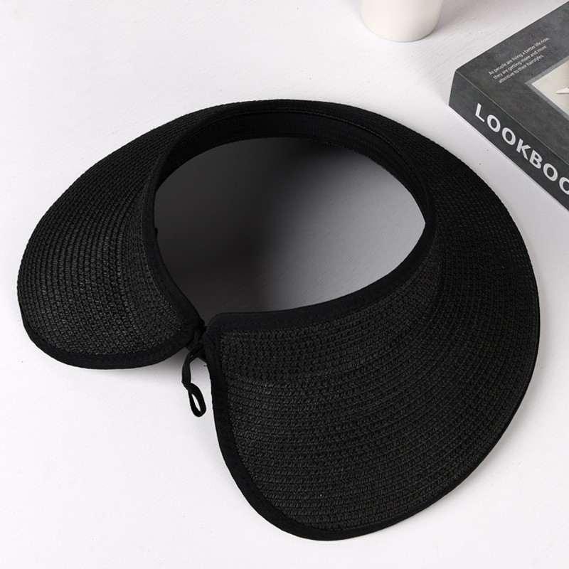 Straw Sun Visor With Wide Brim Open Top and Curved Edge Design Perfect for Beach Vacations