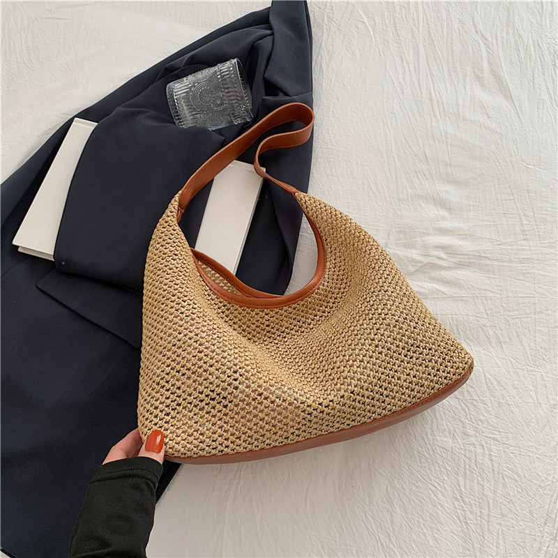 Retro Woven Tote Straw Large Capacity Underarm Shoulder Bag Vacation Beach Bag