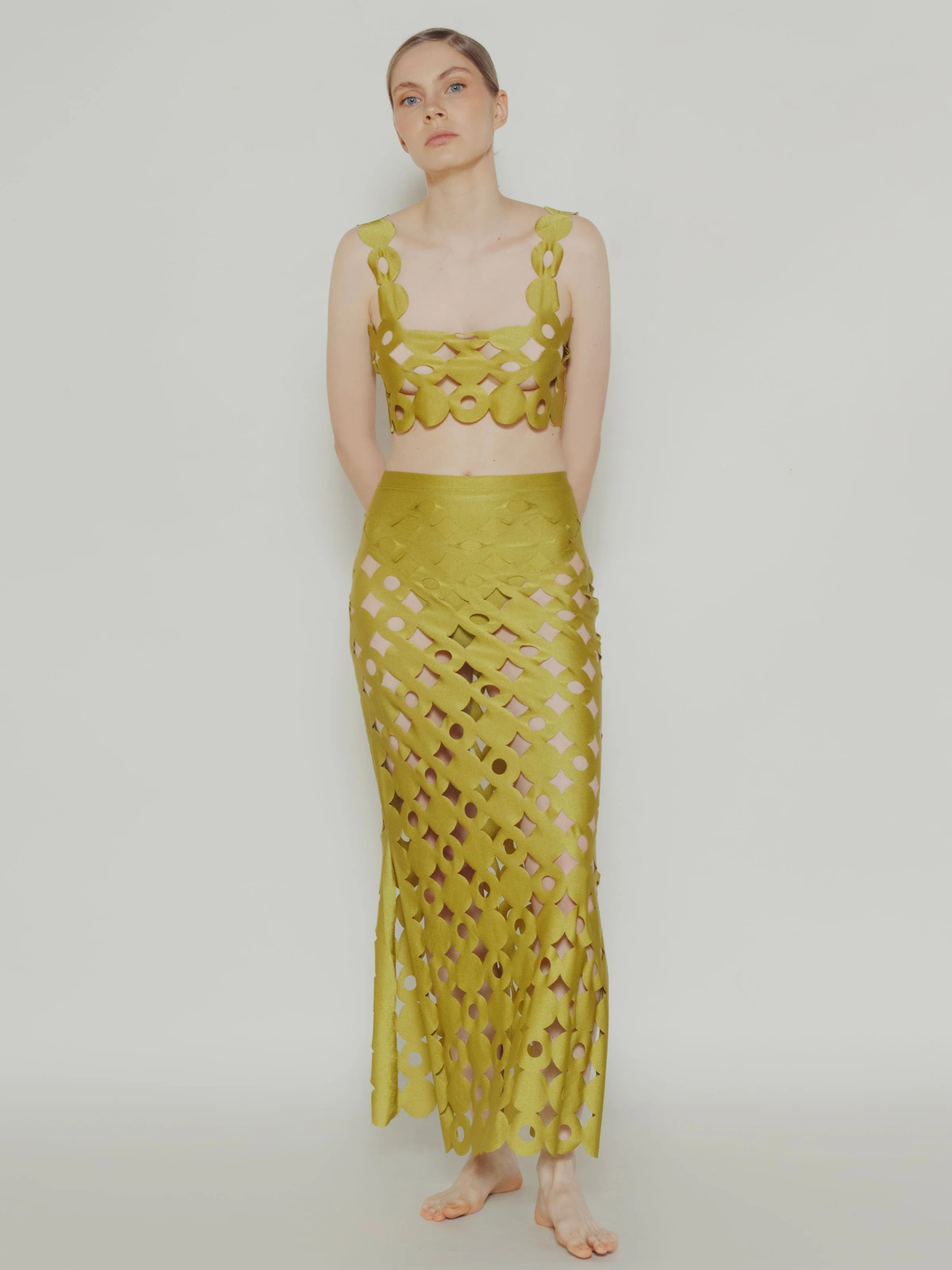 Black Laser Cut Bikini Set and Skirt