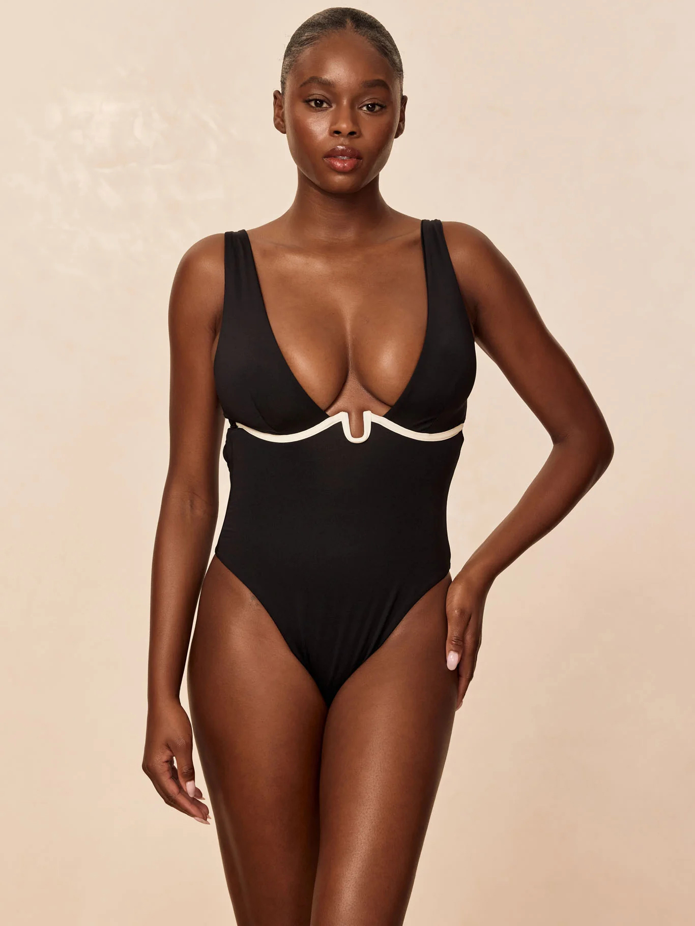 Black & White Color Block Back Tie Swimsuit