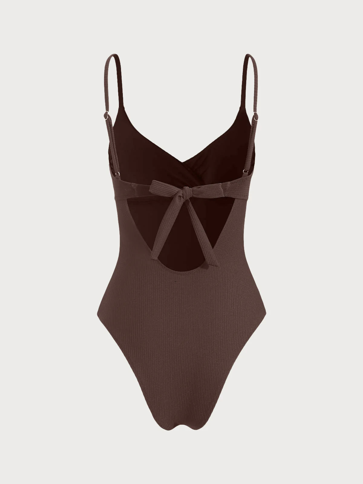 Solid Ribbed Twist Back Tie One-Piece Swimsuit
