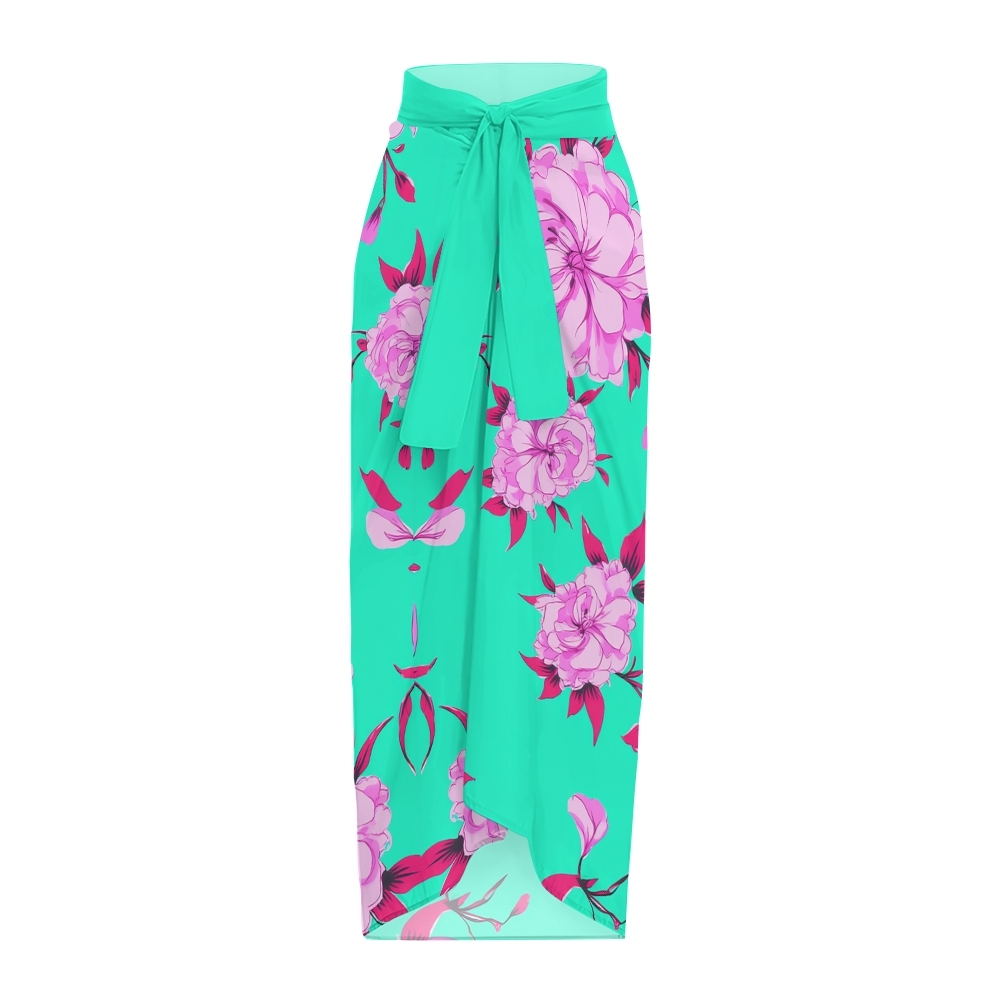 Women's Tropical Floral One-Shoulder One-Piece Swimsuit with Matching Sarong Skirt