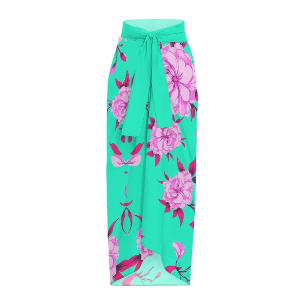 Women's Tropical Floral One-Shoulder One-Piece Swimsuit with Matching Sarong Skirt