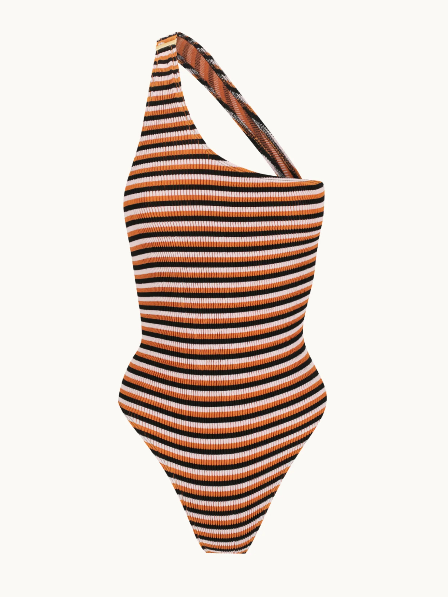 One-Shoulder Tricolor Stripe One-Piece Swimsuit