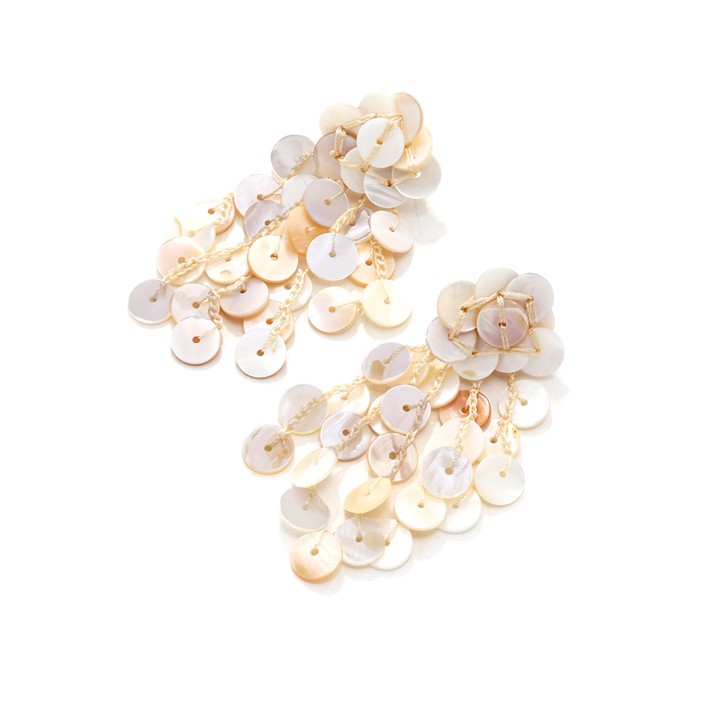 Ocean Style Floral Drop Earrings Shell Disc Summer Beach Jewelry for Women