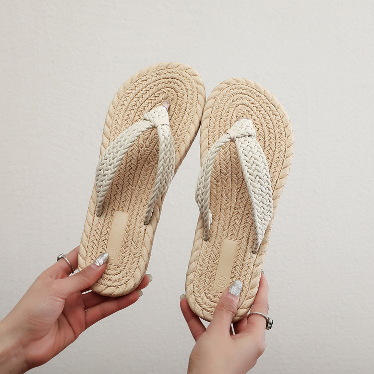 Braided Strap Flip Flop Sandals with Woven Rope Sole Casual Lightweight Design for Summer Beach and Daily Wear