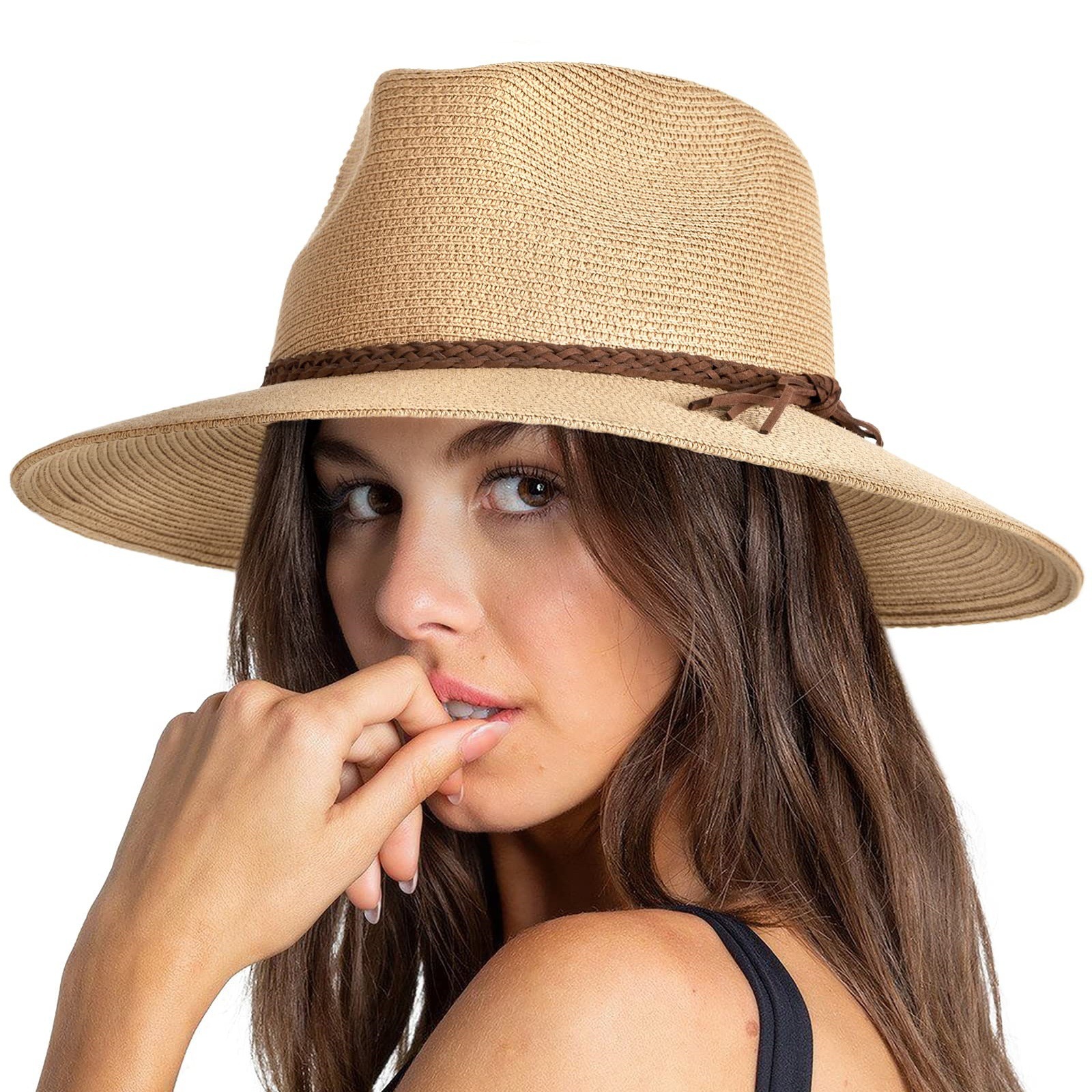 Straw Sun Hat With Wide Brim High Crown and Braided Band Perfect for Summer Styling