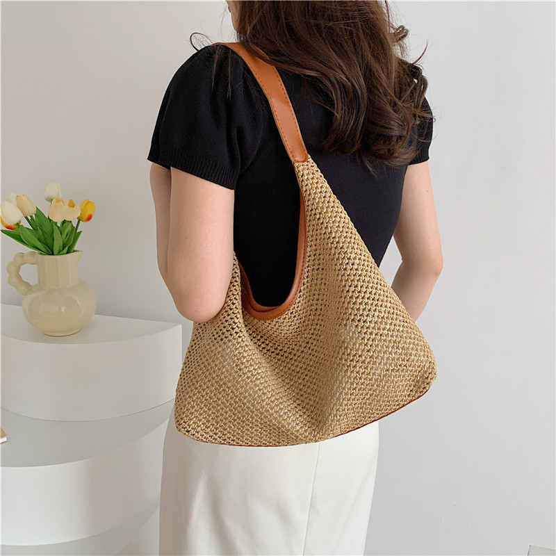 Retro Woven Tote Straw Large Capacity Underarm Shoulder Bag Vacation Beach Bag