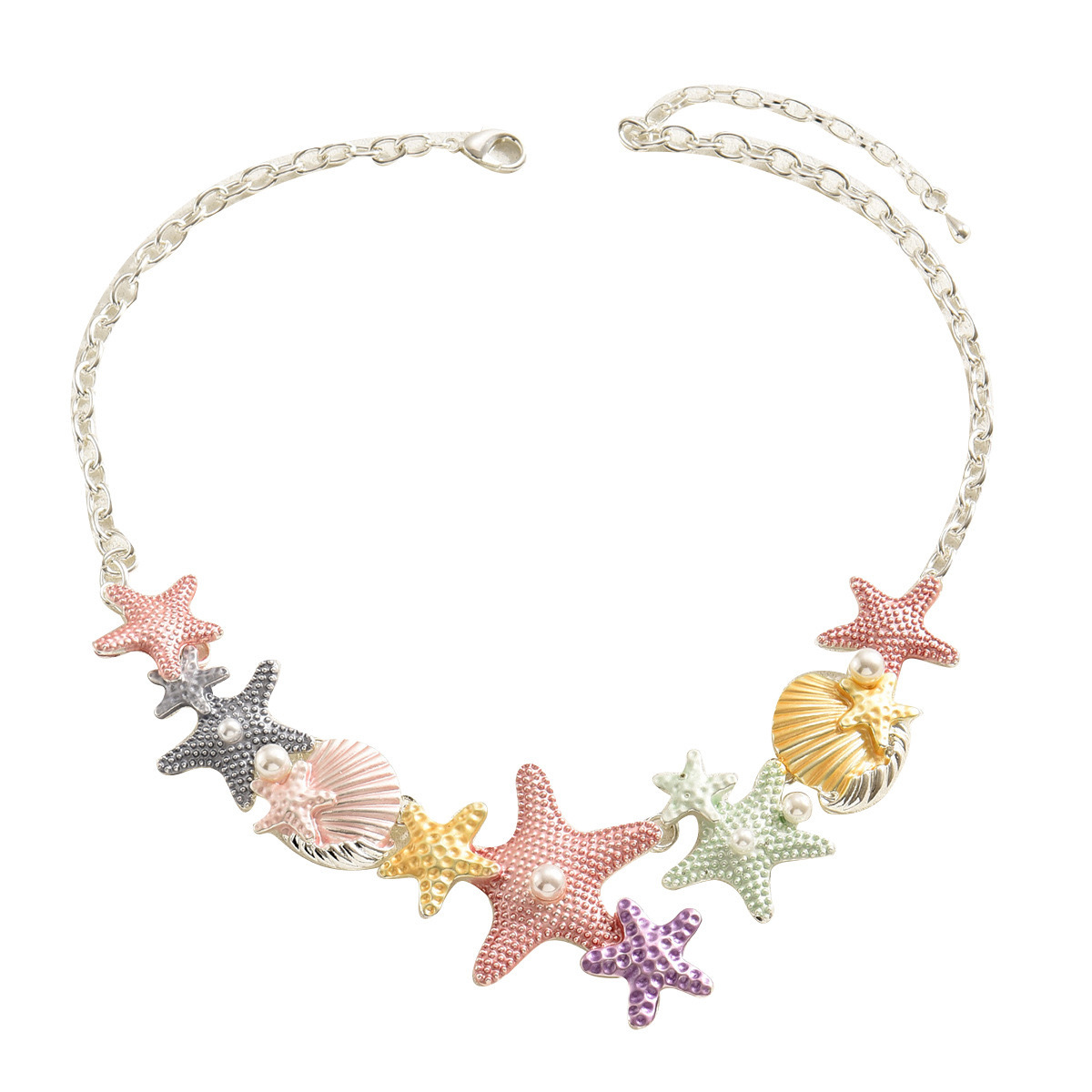 Colorful Ocean Style Necklace Starfish and Shell Pendant Summer Beach Jewelry for Women