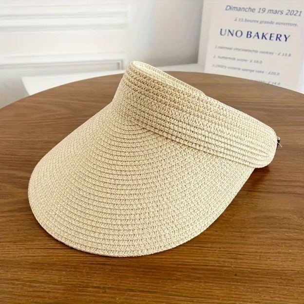 Straw Sun Visor With Wide Brim Open Top and Adjustable Strap Suitable for Summer Styling