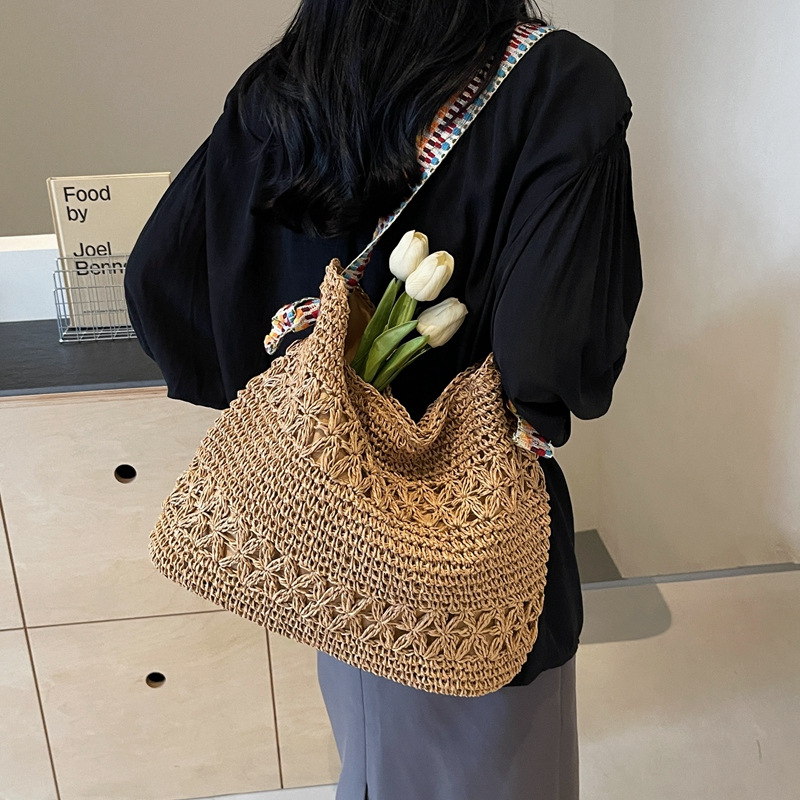 Boho-Chic Woven Straw Commuter Beach Tote Bag