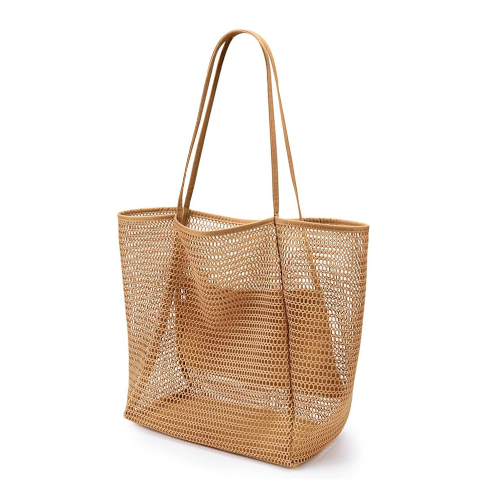 Mesh Beach Tote Bag with Dual Shoulder Straps and Open-Weave Design