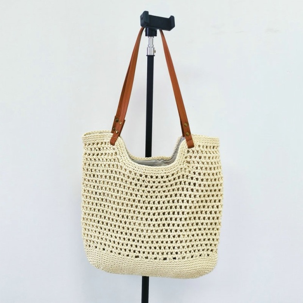 Vacation-Style Woven Large Capacity Tote Shoulder Bag Beach Tote
