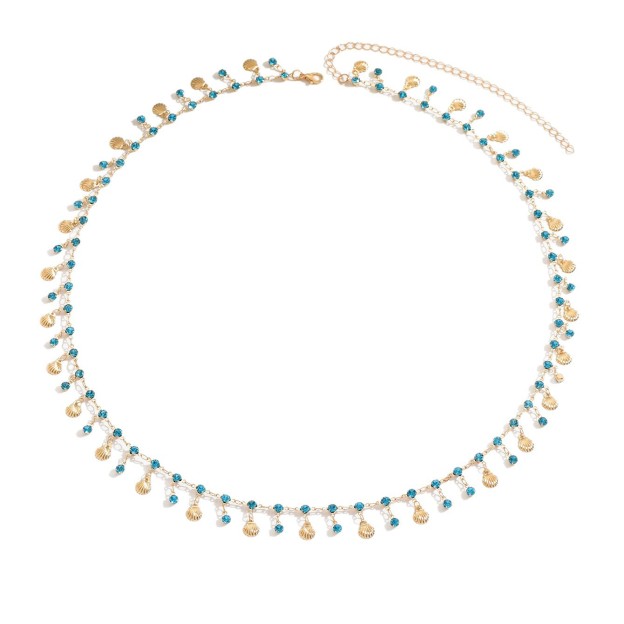 Ocean Style Gold Waist Chain Shell and Turquoise Pendant Summer Beach Jewelry for Women