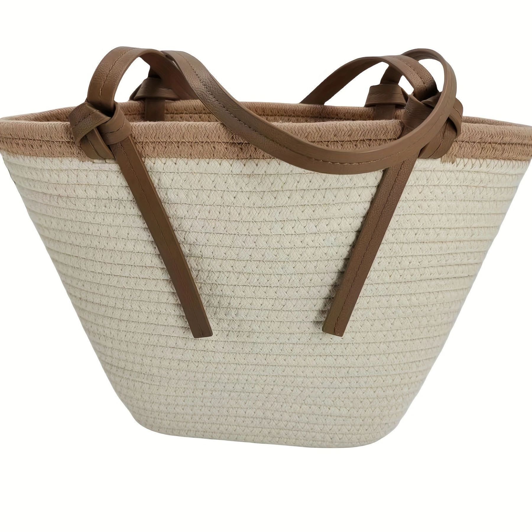 Versatile Straw-Woven Cotton Rope Tote Bag Large Capacity Vacation-Style Beach Bag