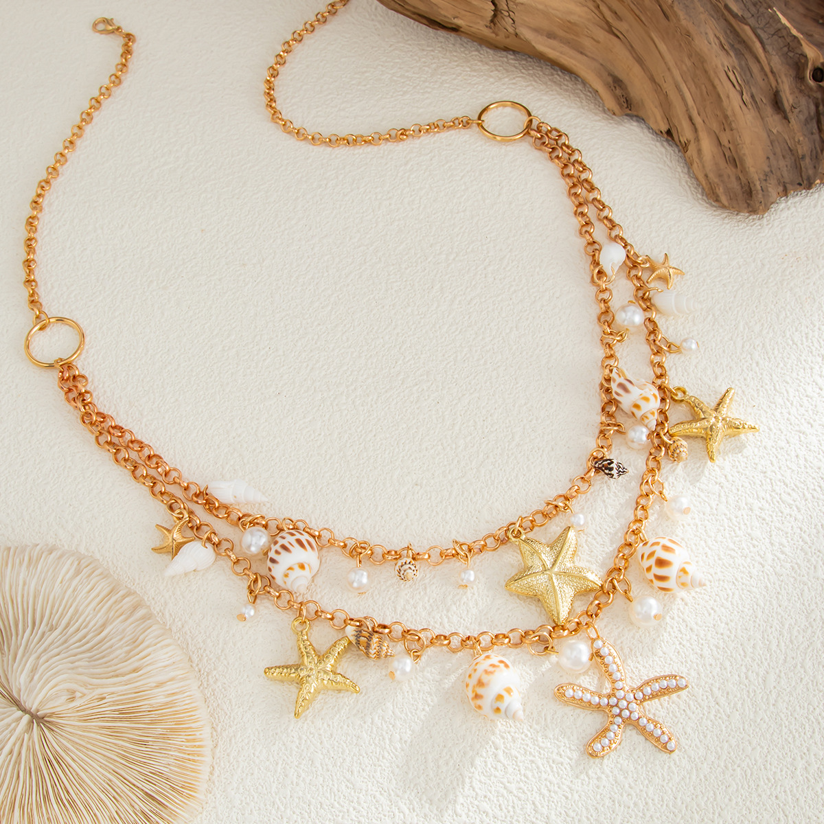 Ocean Style Layered Gold Waist Chain Shell and Starfish Pendant Summer Beach Jewelry for Women