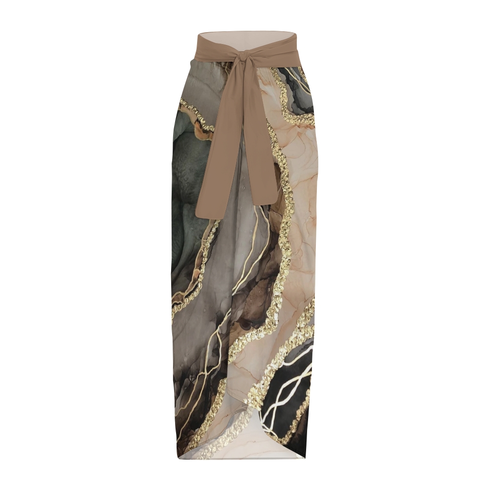 Marble Fluid Art Print One-Piece Swimsuit and Matching Wrap Skirt