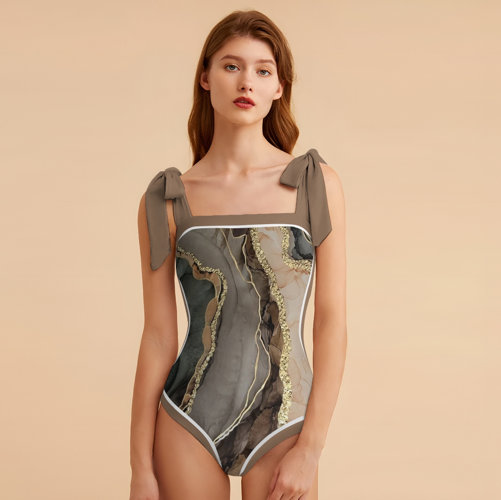 Marble Fluid Art Print One-Piece Swimsuit and Matching Wrap Skirt